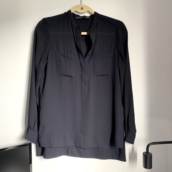 Zara Women Navy Mandarin Collar Top Small - Picture 2 of 3